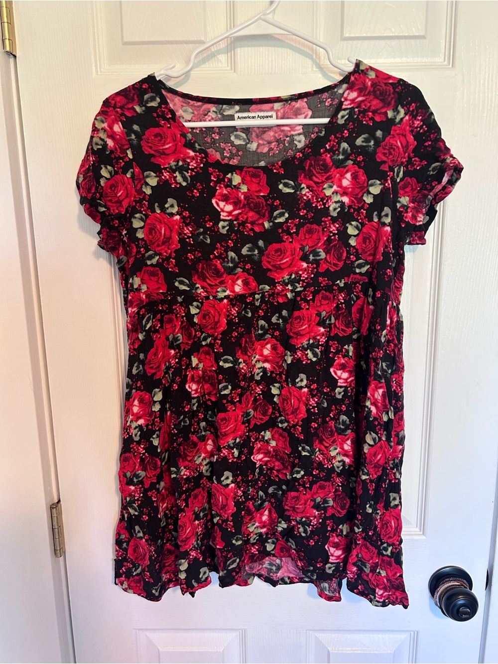 American Apparel Black & Red Floral Short Sleeve Dress